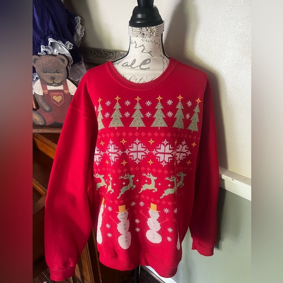 ❤️Women’s Christmas Tree Snowman Reindeer Cotton Sweatshirt L - Picture 3 of 5